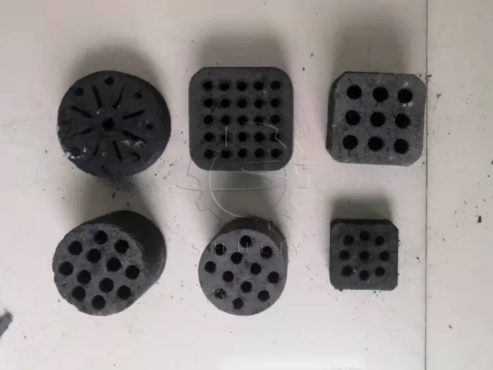 Display of various shapes of coal briquettes