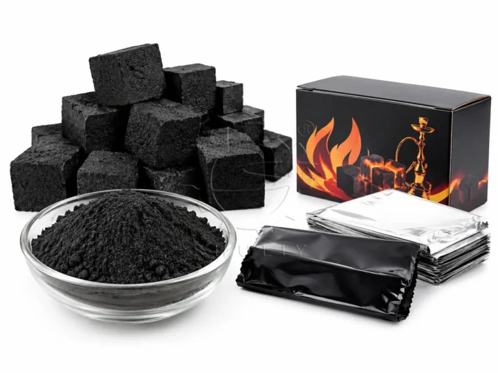 Packaged hookah charcoal, coconut shell shisha coal cubes in retail box